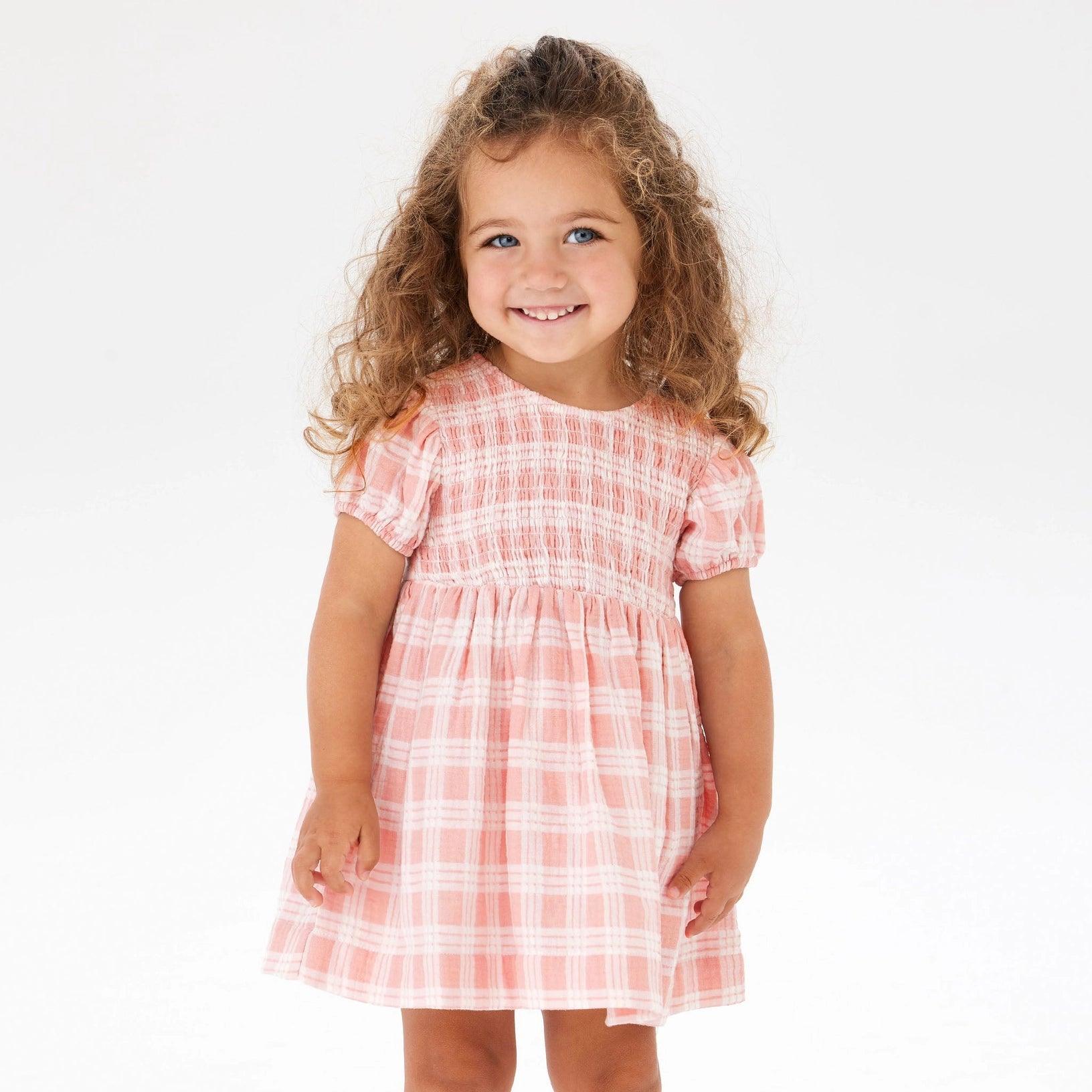 Shirred Dress - Blush Check