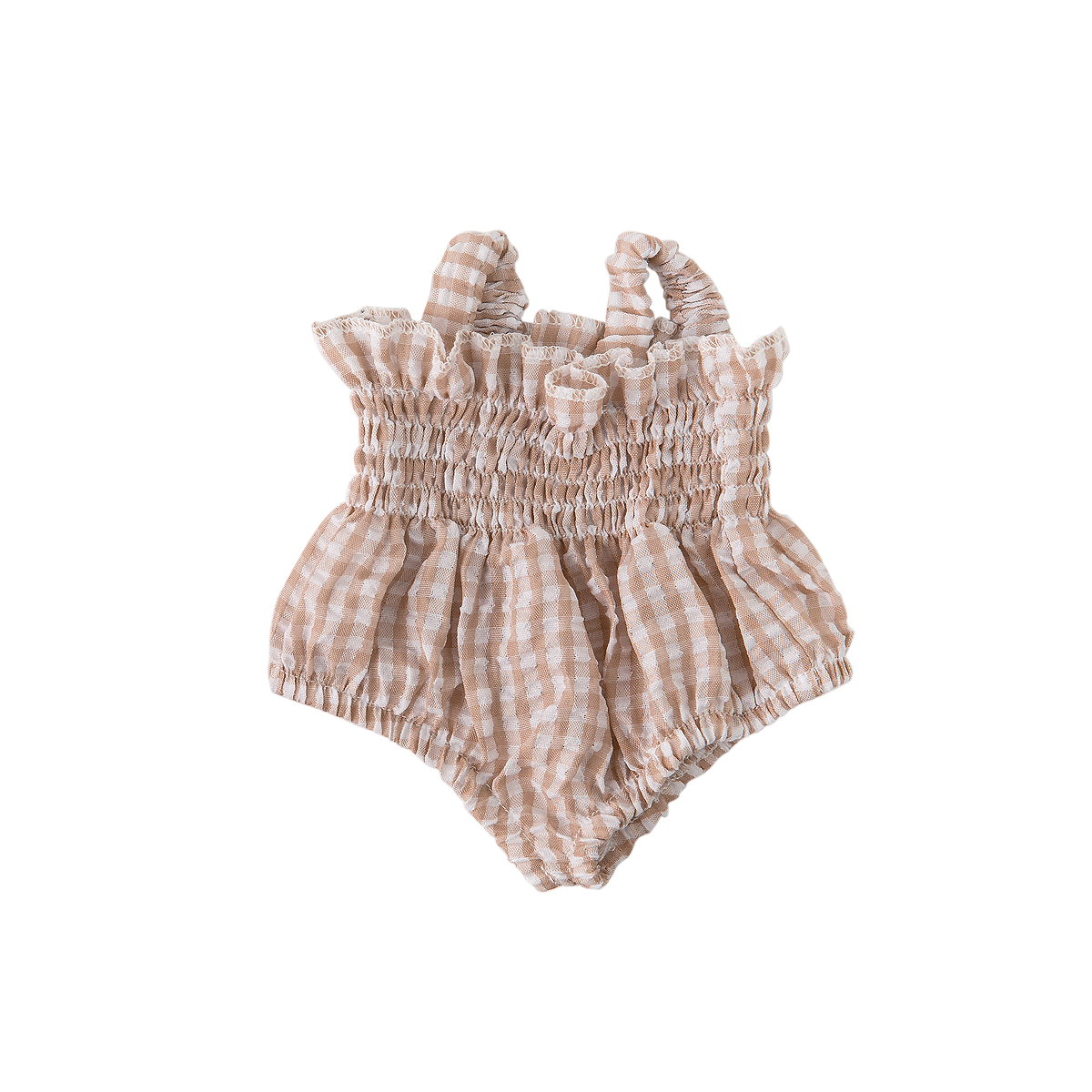 Doll Clothing - Smock Romper - Gingham Beige