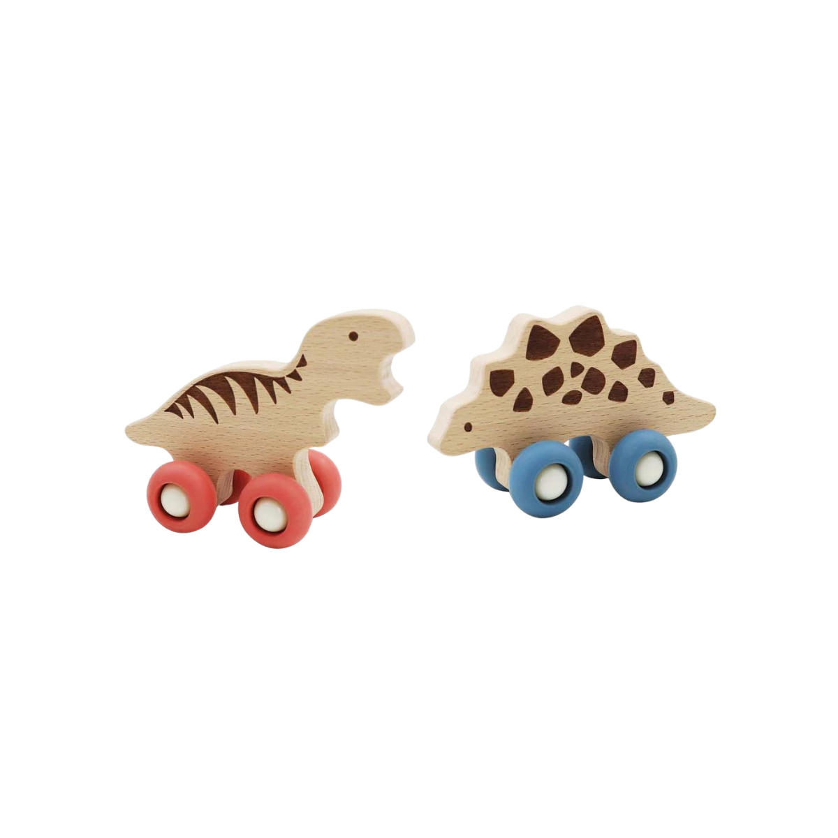 Wooden Dino Mover - Tyrannosaurus and Stegosaurus