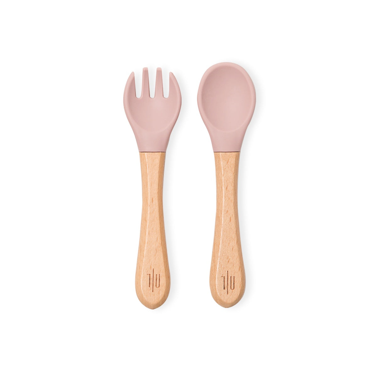 Silicone/Beech Wood Fork and Spoon Set -Mauve