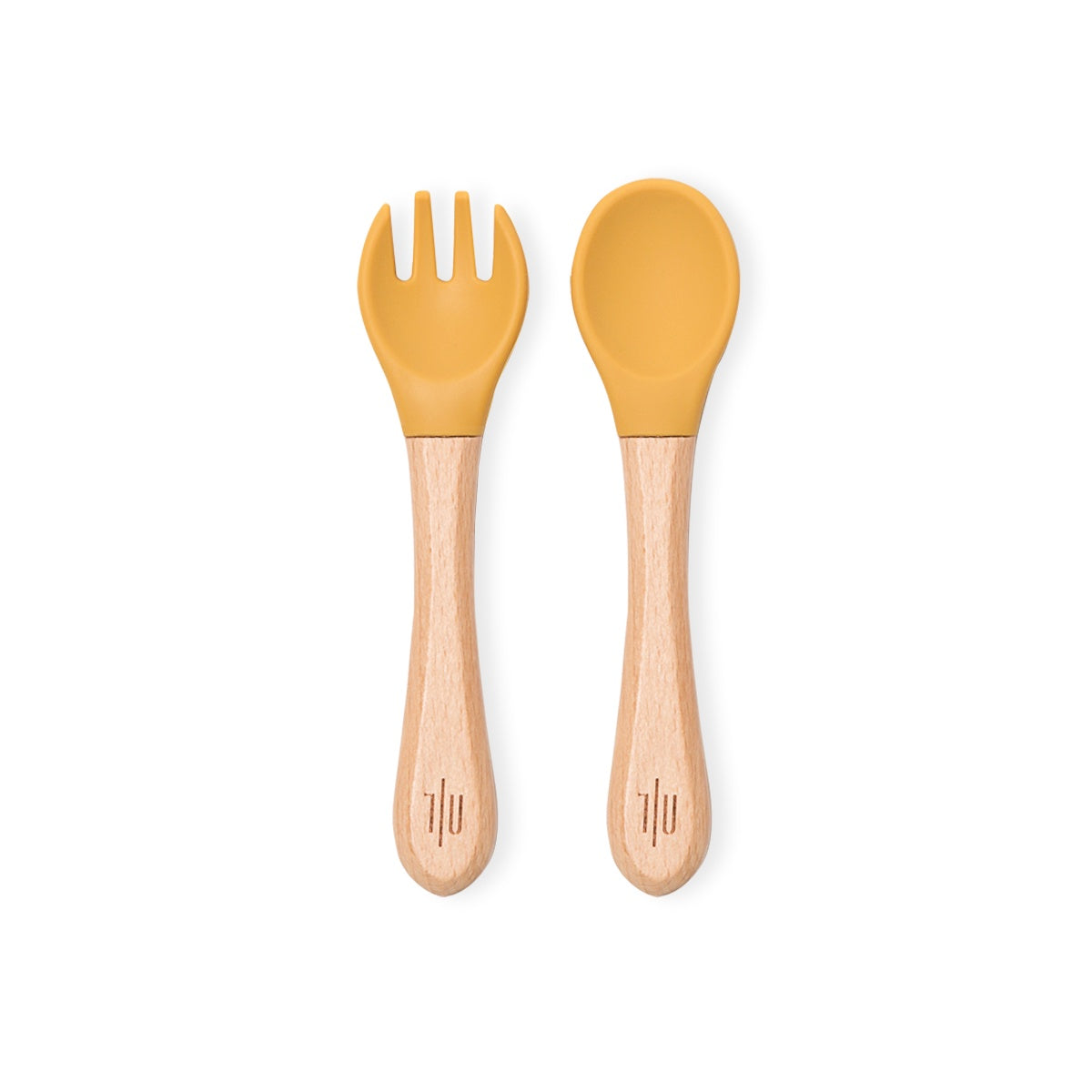 Silicone/Beech Wood Fork and Spoon Set -Mustard