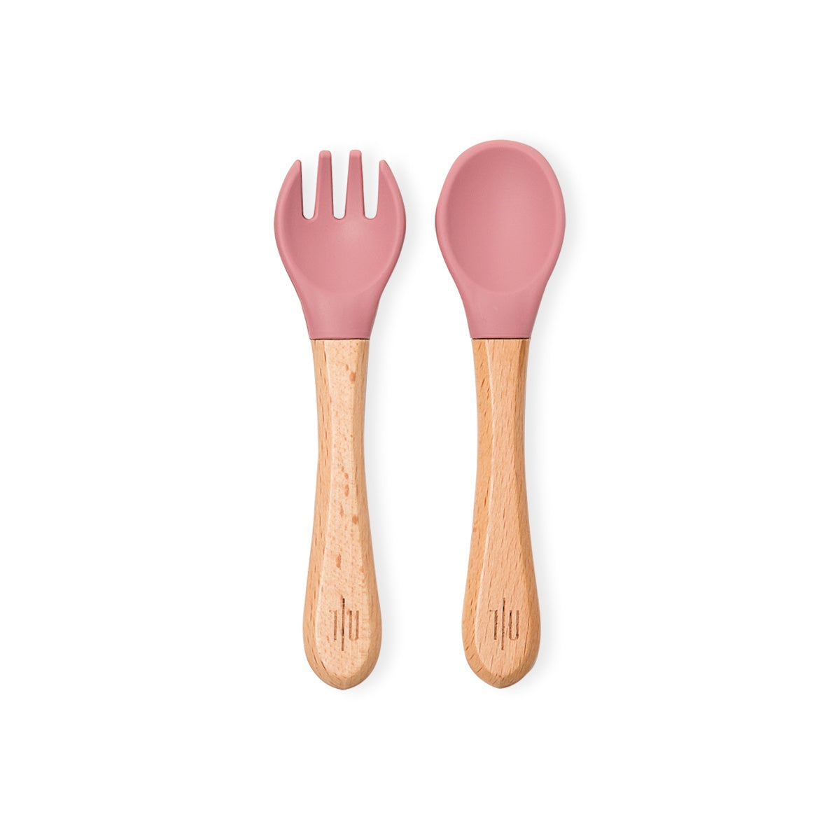 Silicone/Beech Wood Fork and Spoon Set -Rose Blush