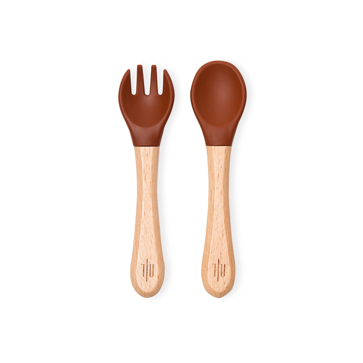 Silicone/Beech Wood Fork and Spoon Set -Rust